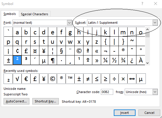 chi square symbol in word