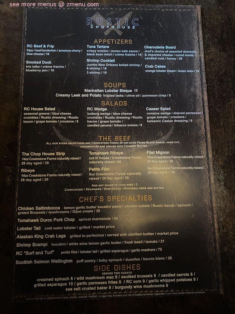 rustic chophouse menu with prices