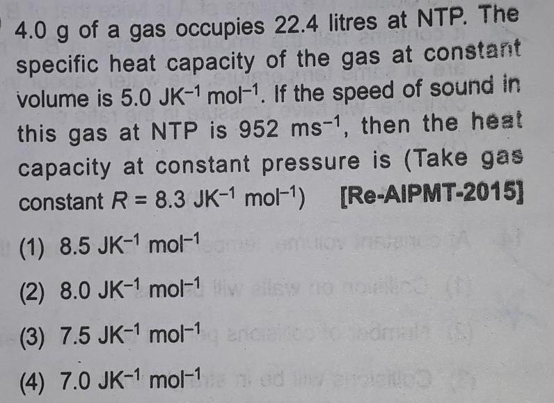 4.0 g of a gas occupies