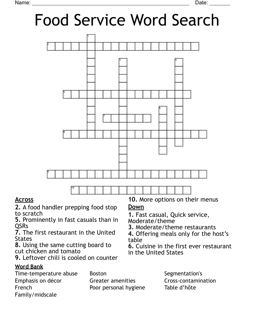 fancy restaurant service crossword