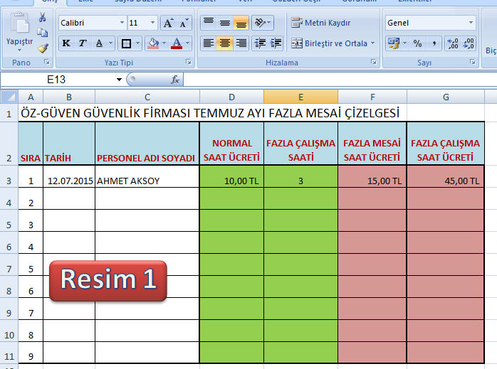 fazla mesai formu excel