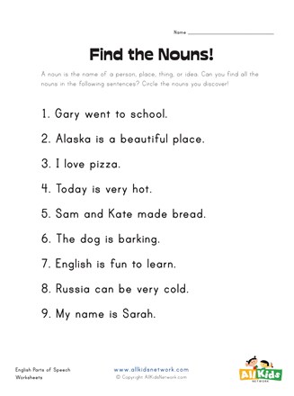 find the nouns worksheet