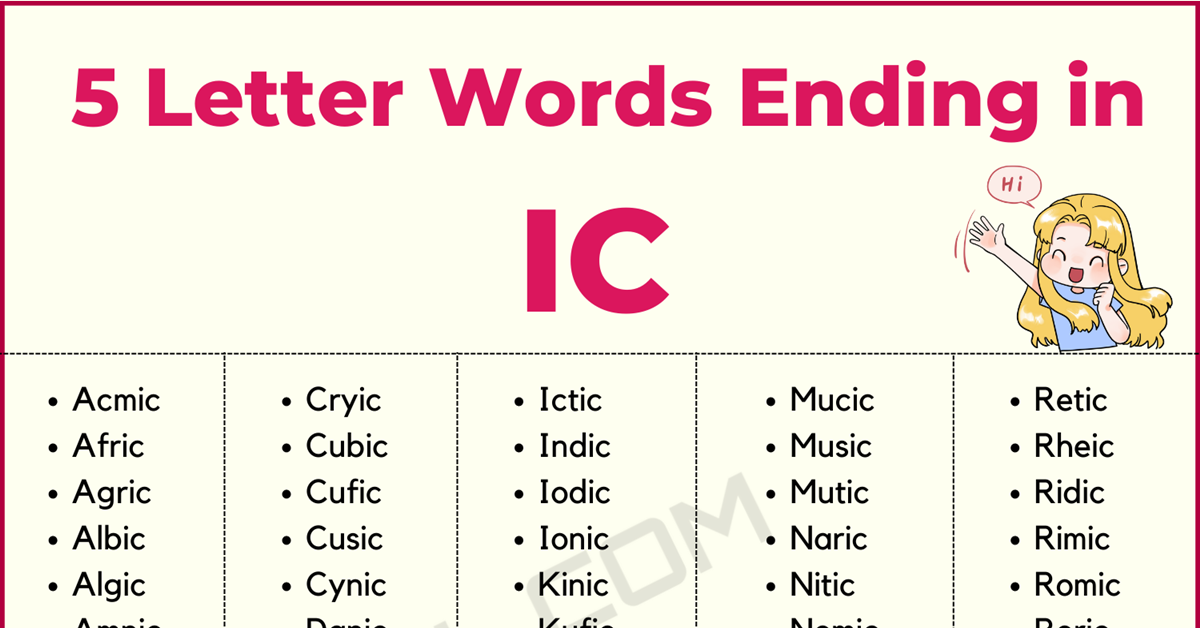 five letter words ending ic