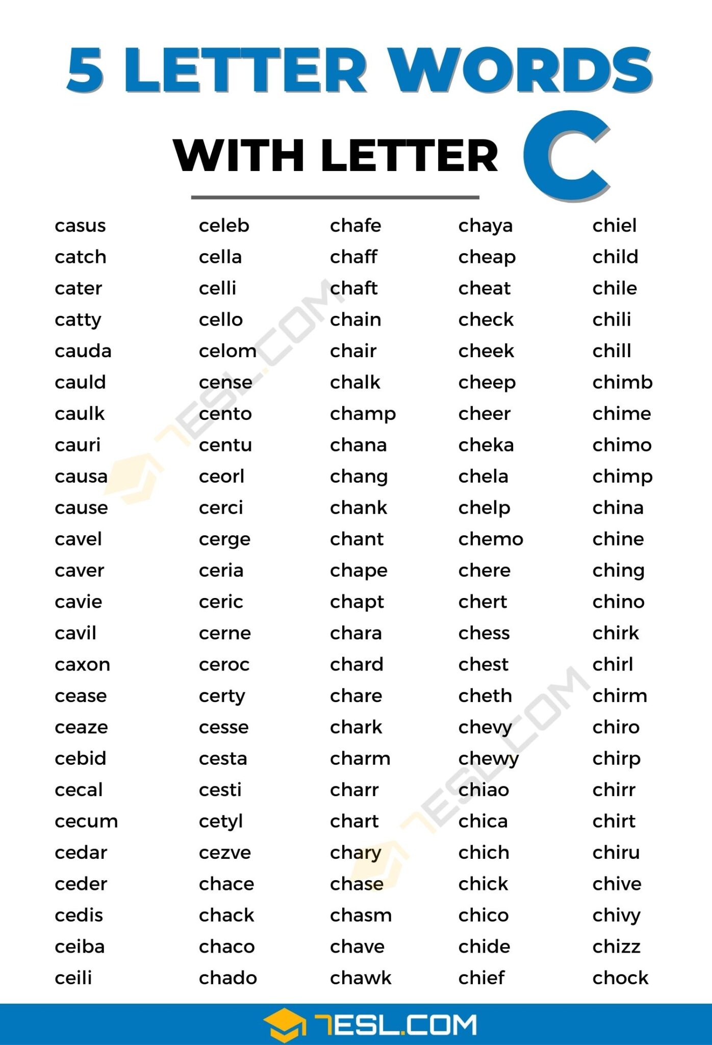 five letter words ending in c