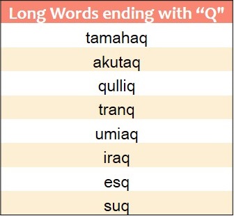 four letter words ending in q