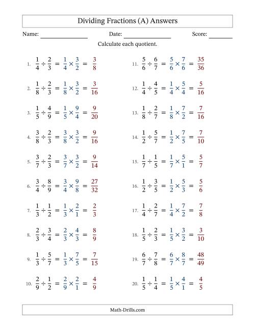 fraction division worksheet