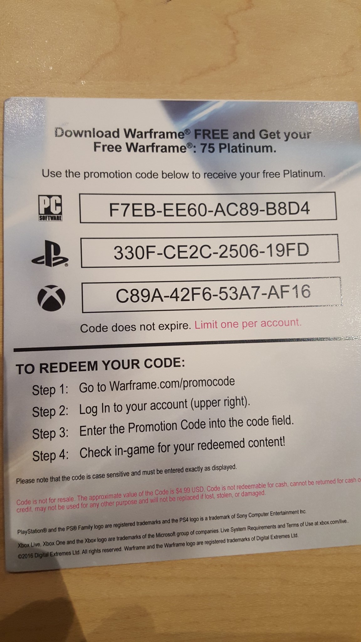 free codes for warframe