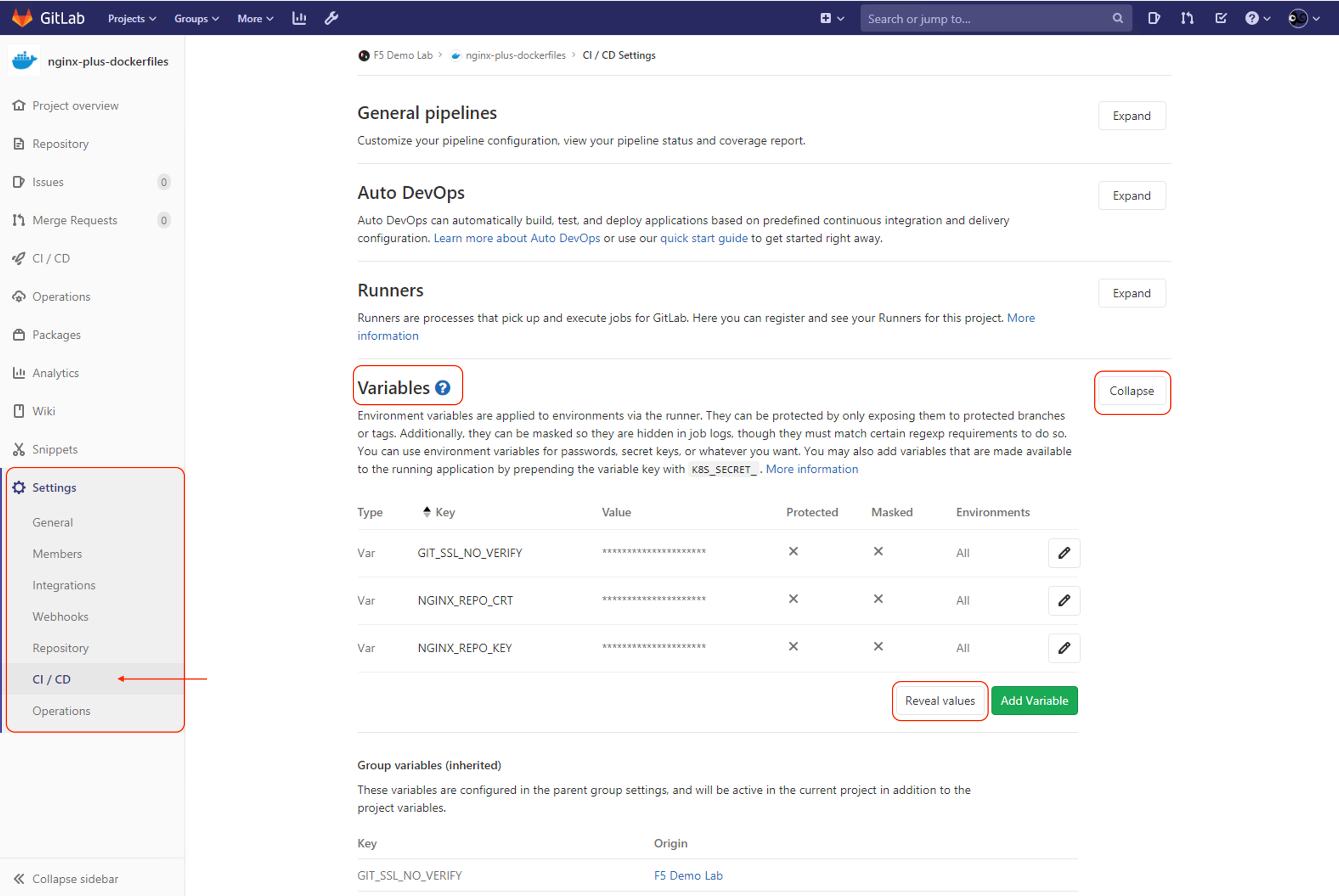 gitlab ci cd variables