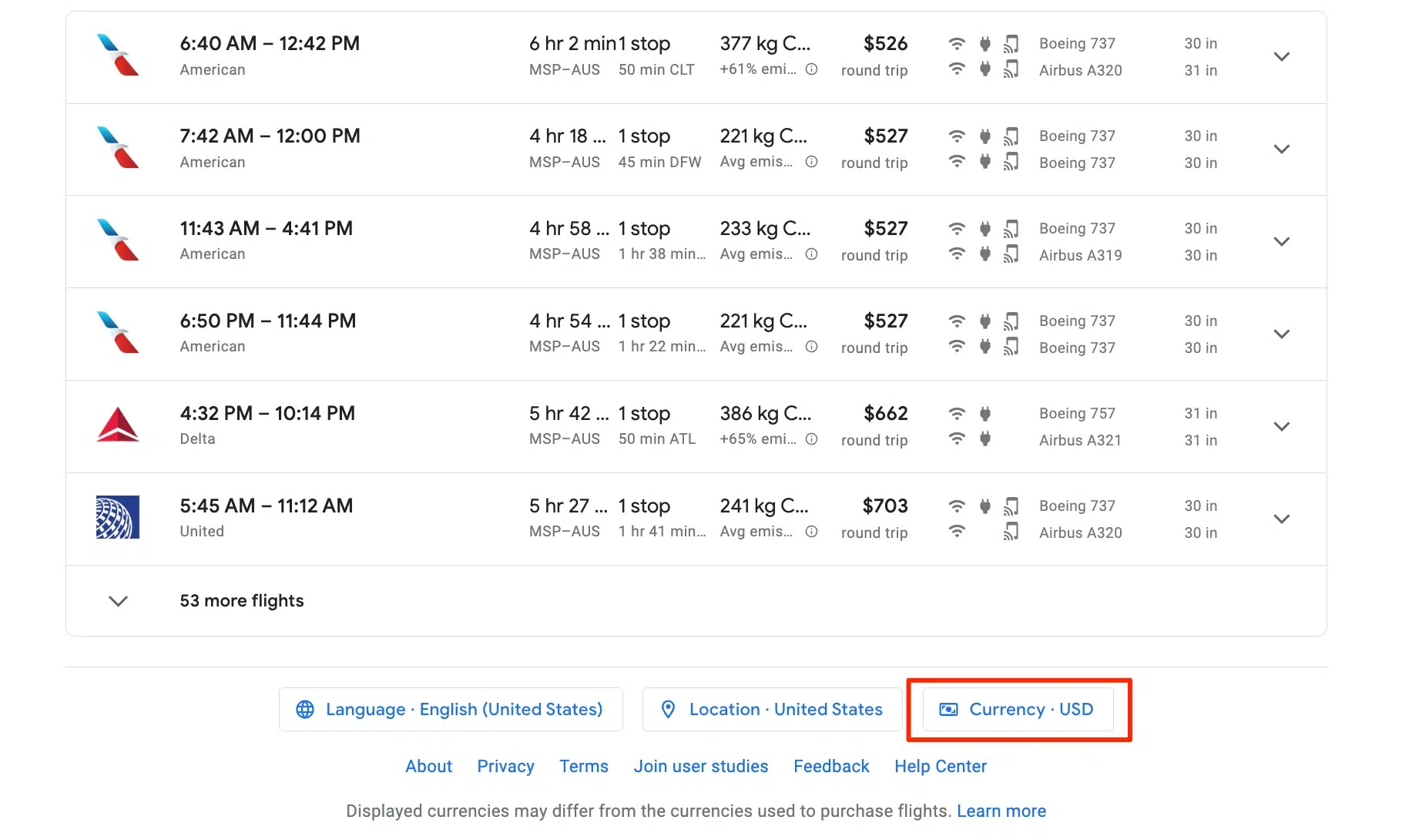 google flights english