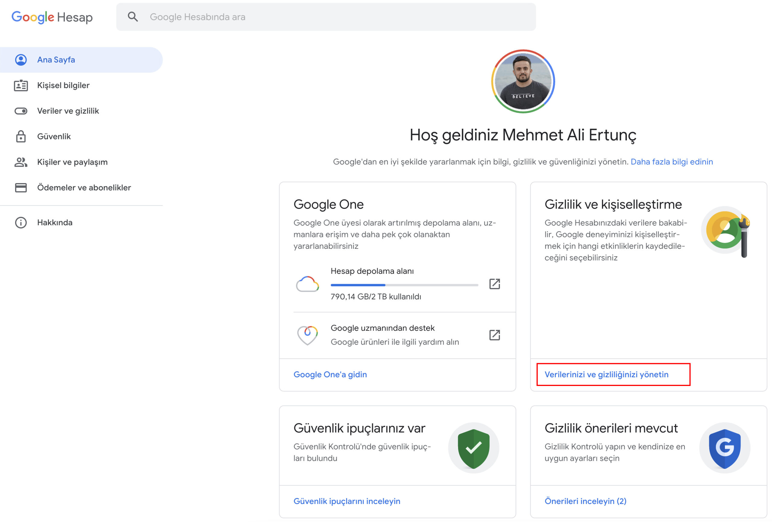 google hesabı numara silme