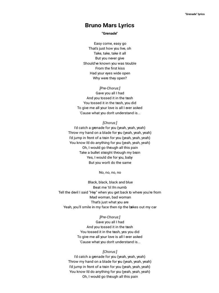 grenade lyrics