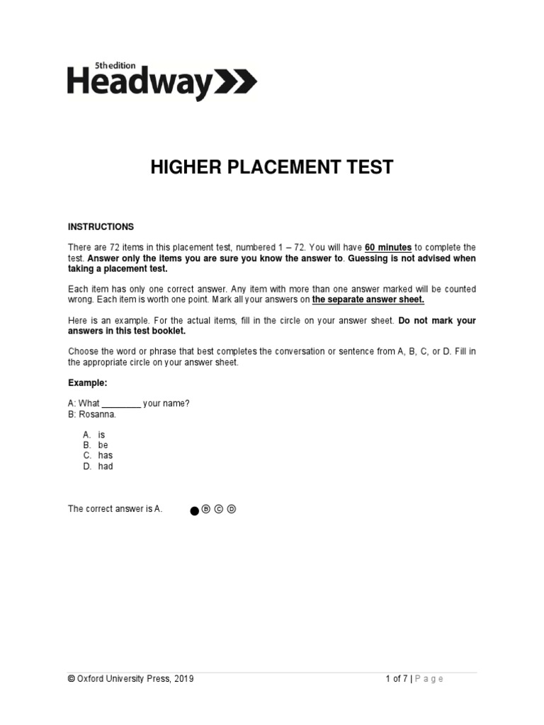 headway placement test