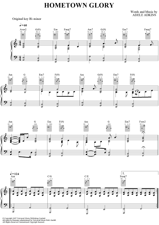 hometown glory chords piano