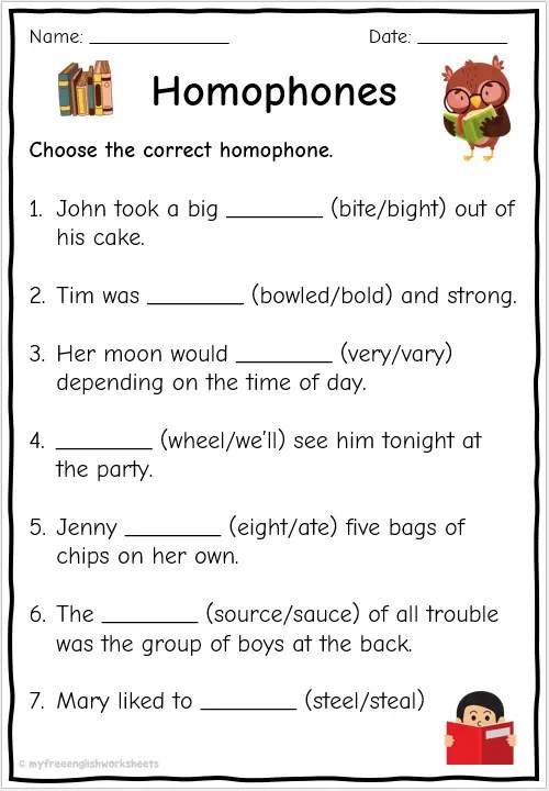 homophones worksheets