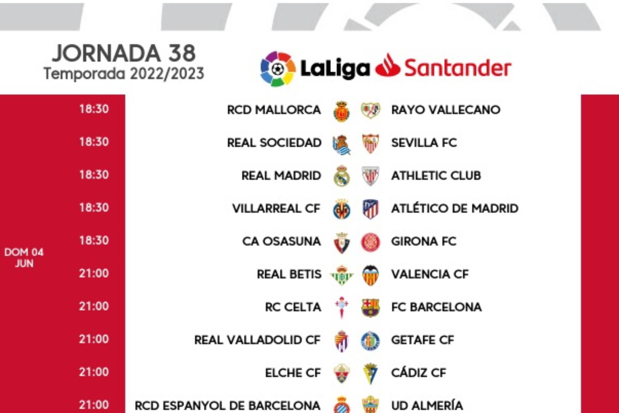 horario de los partidos de fútbol de la liga santander