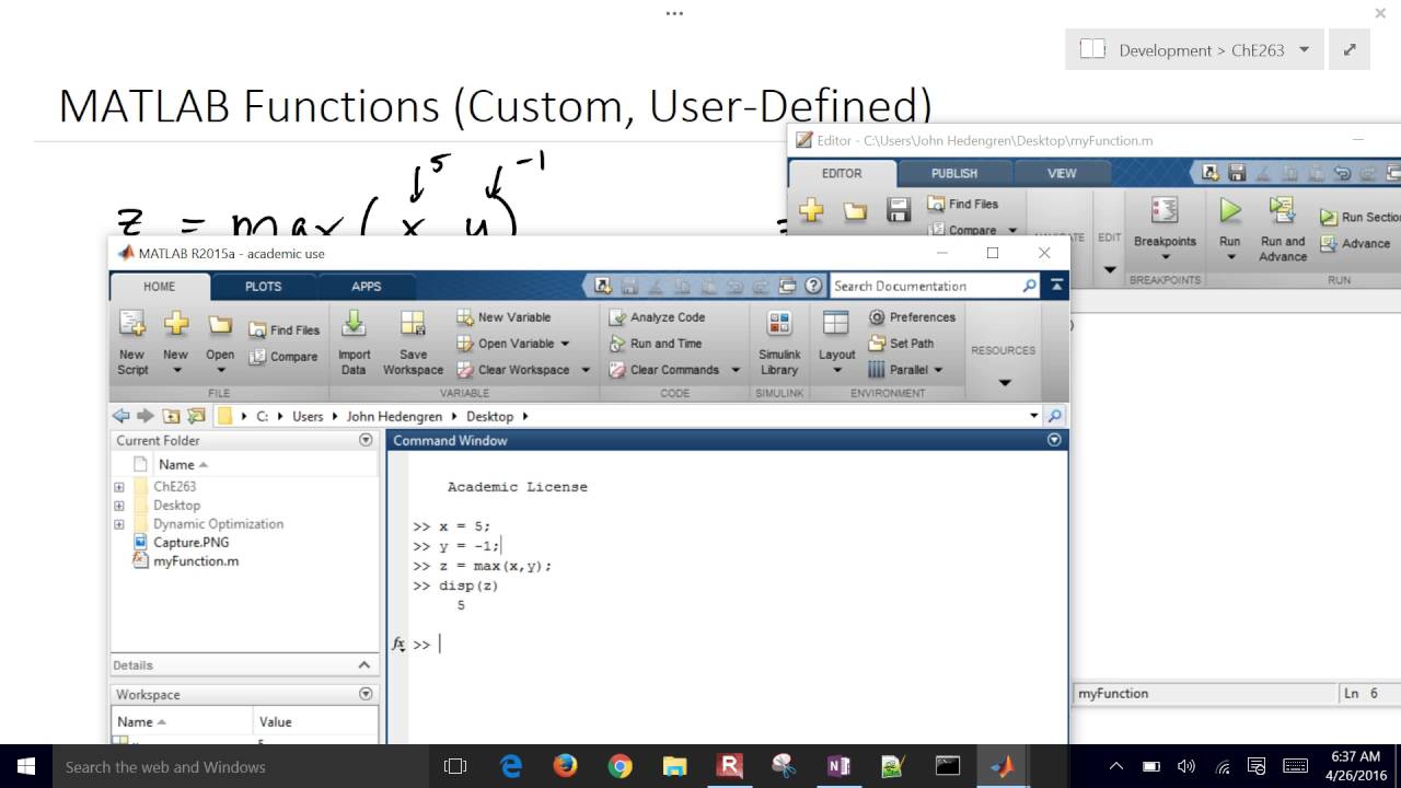 how to define a function in matlab