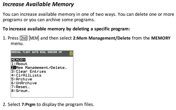 how to delete ti 84 programs