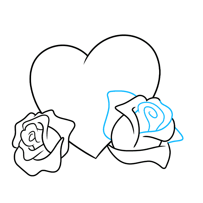 how to draw a heart rose step by step