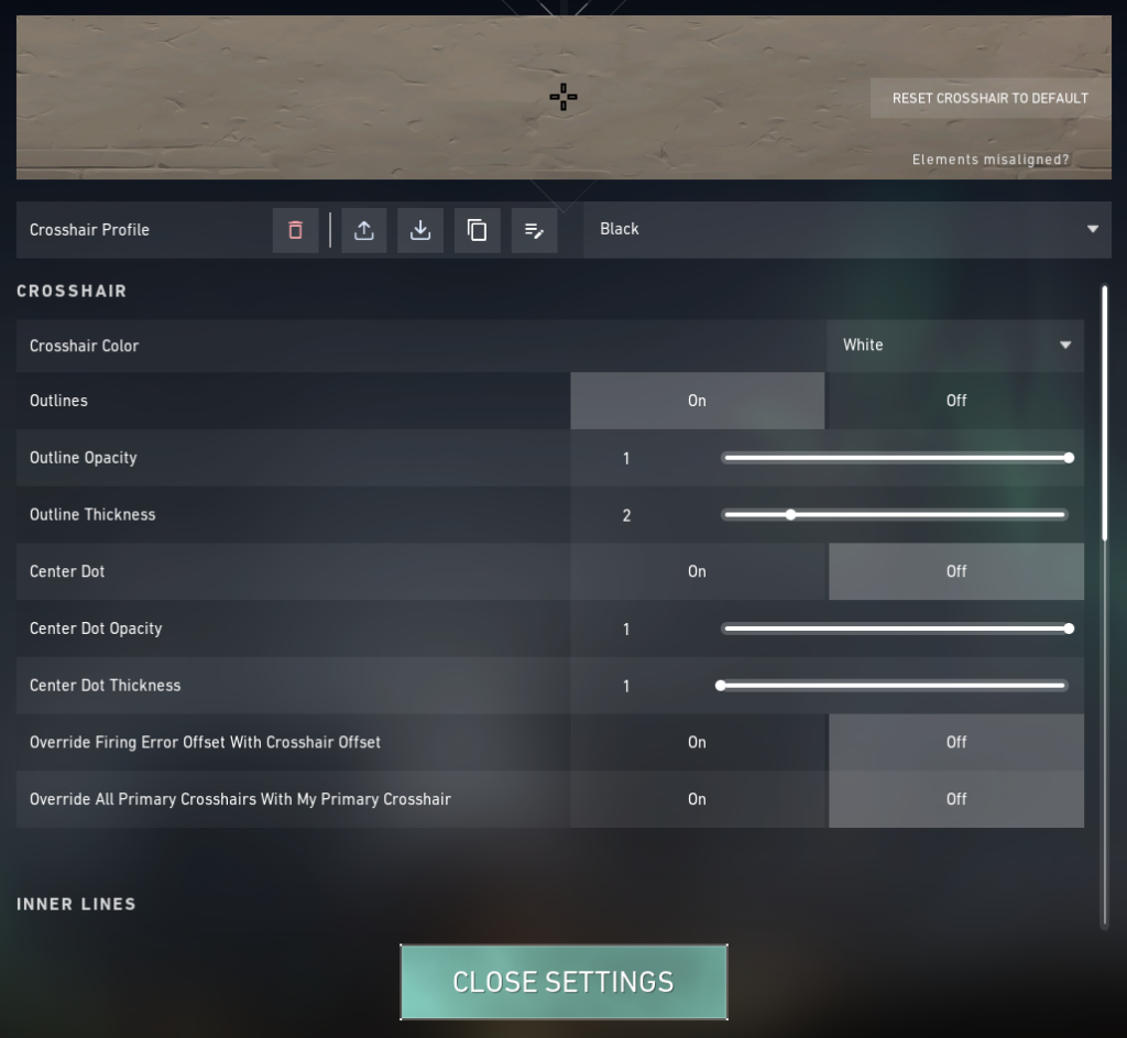 how to make crosshair black valorant