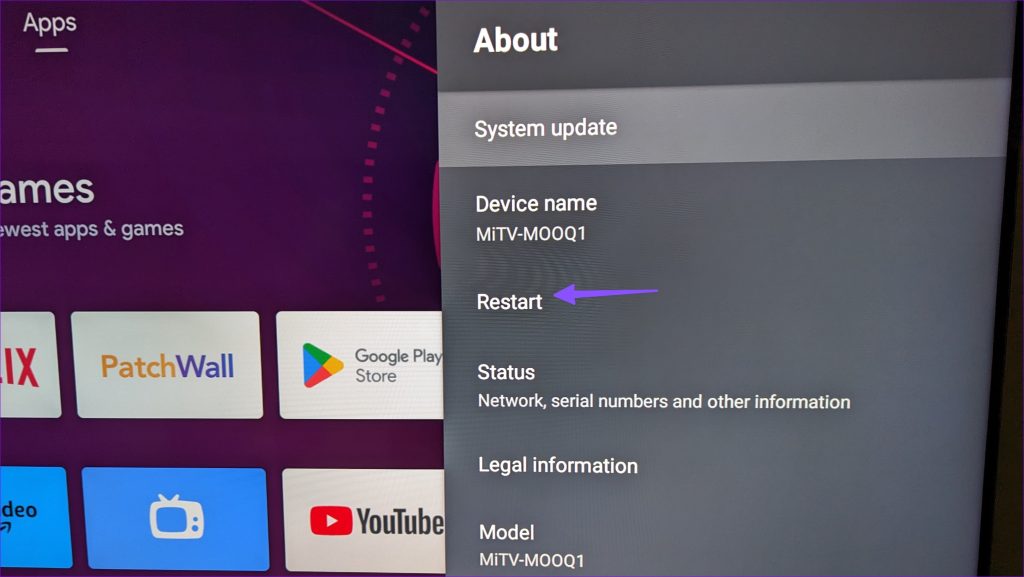 how to restart android tv