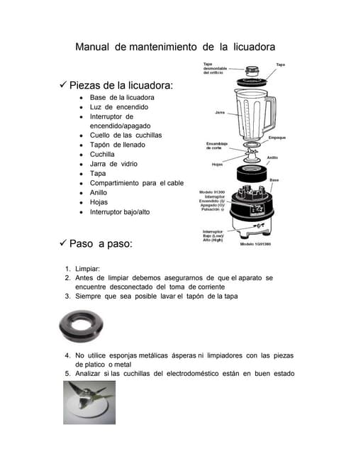 instructivo de una licuadora en ingles