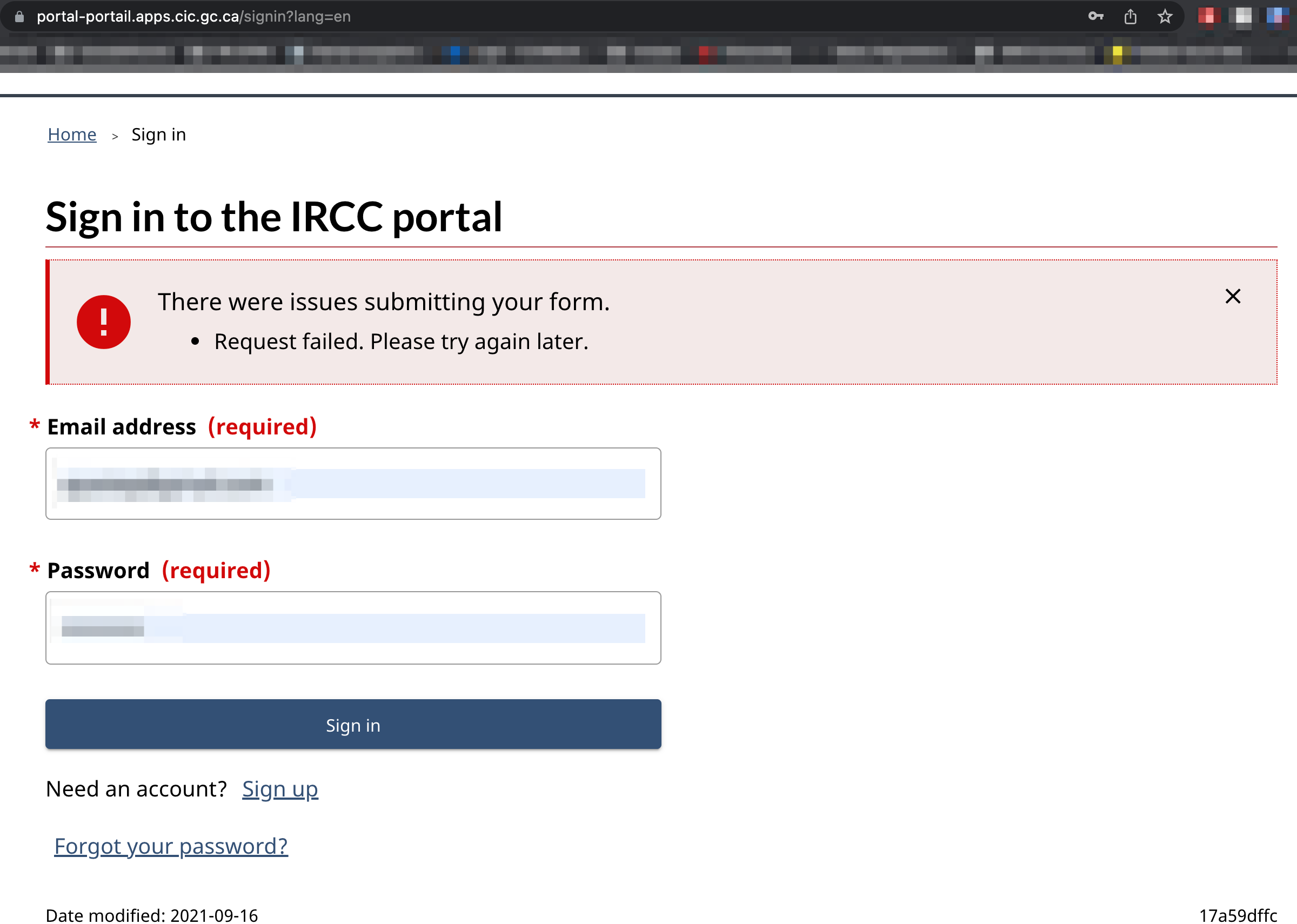 ircc website not working today