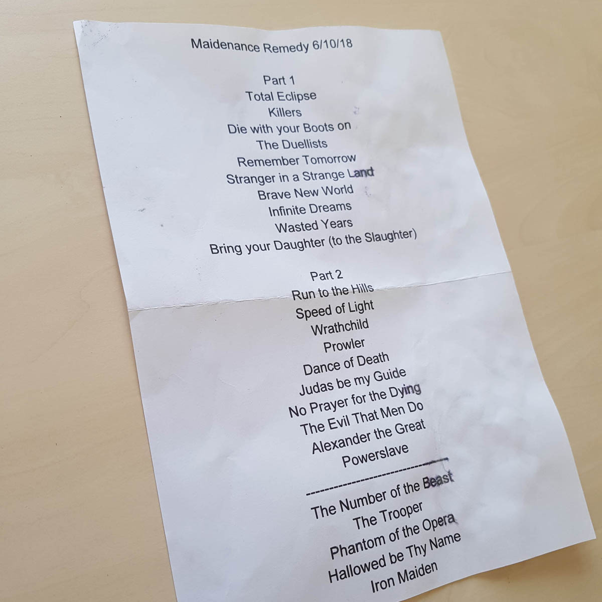 iron maiden setlist