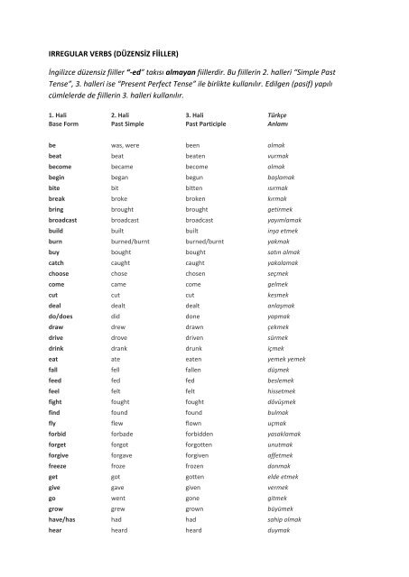 irregular verbs 3 hali