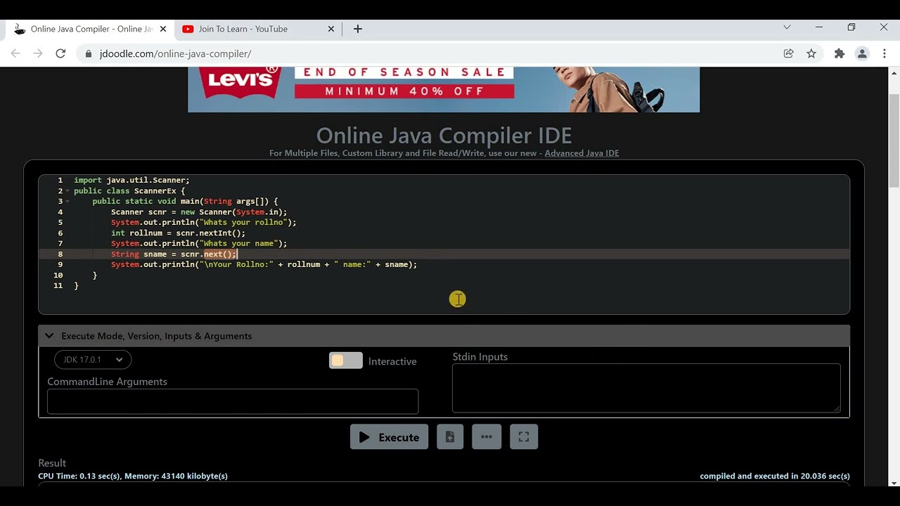 java online compiler with scanner