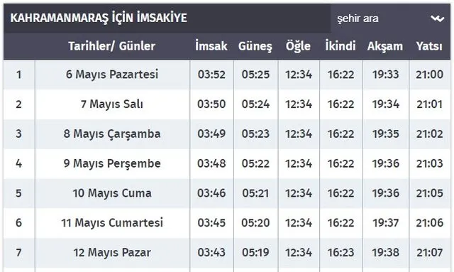 kahramanmaraş ezan saati