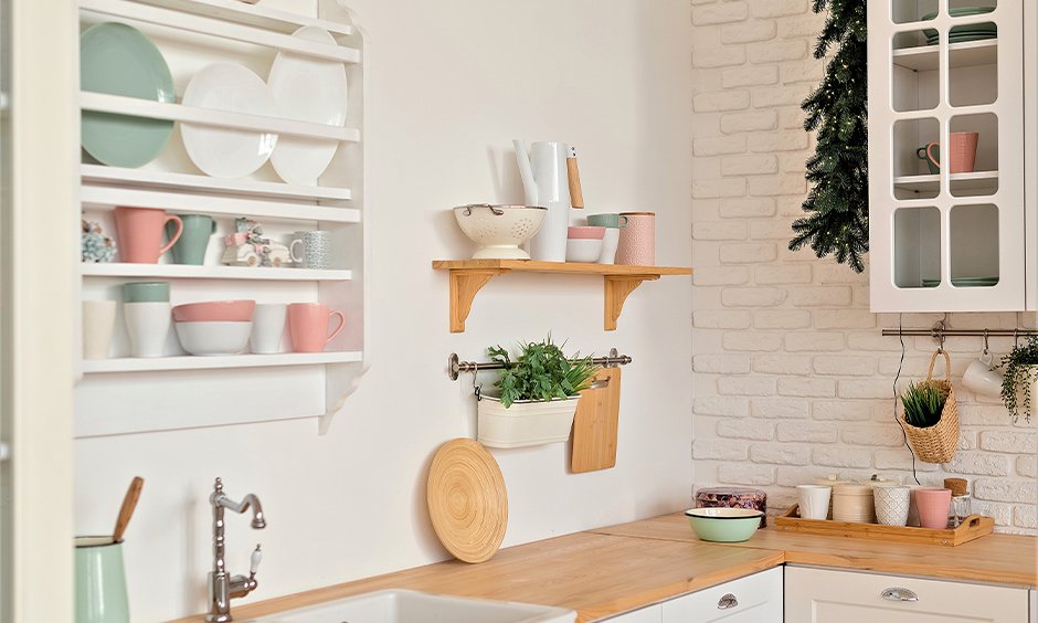 kitchen corner shelf wall