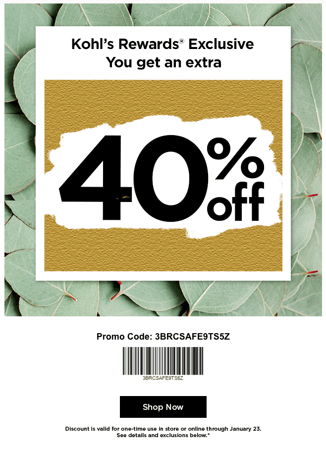 kohls 40 off coupon code