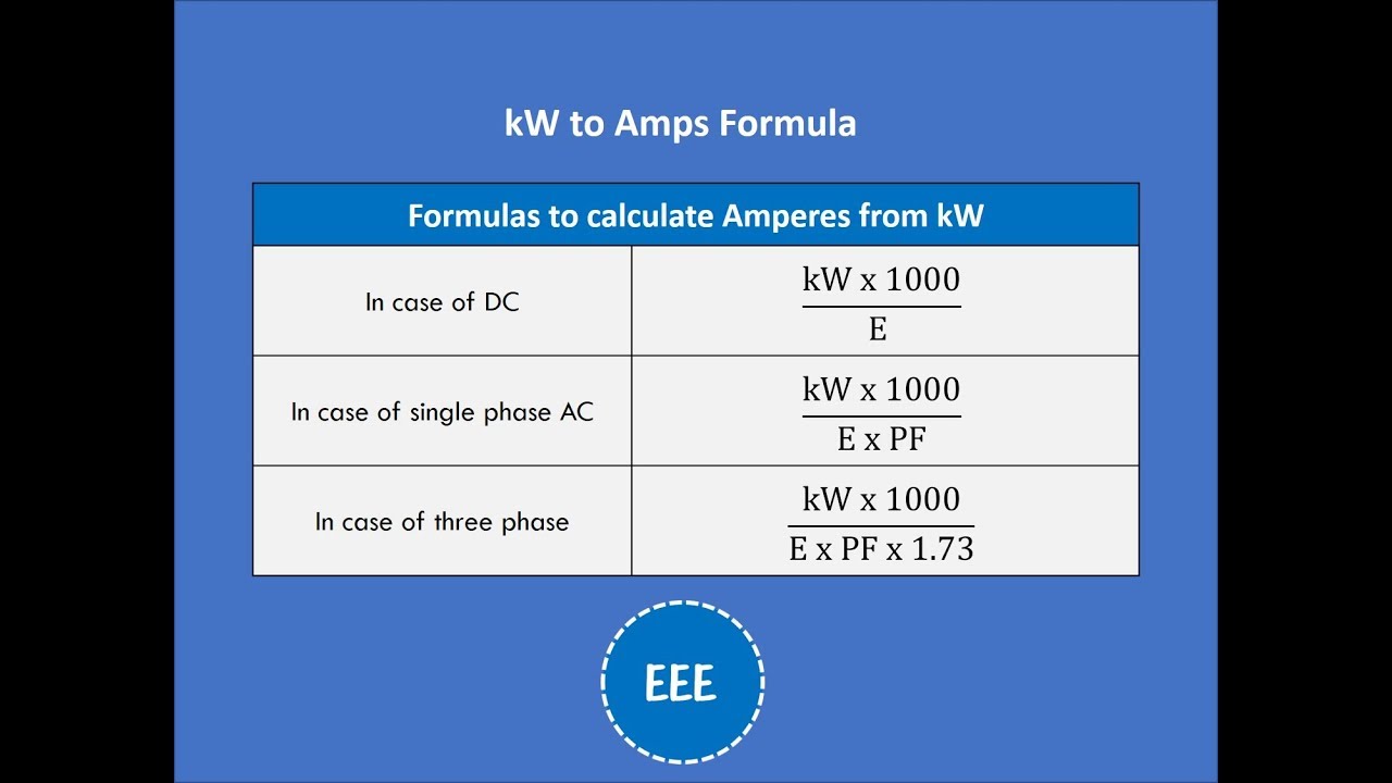 kw to amps in 3 phase