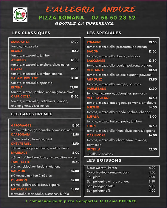 l allegria menu