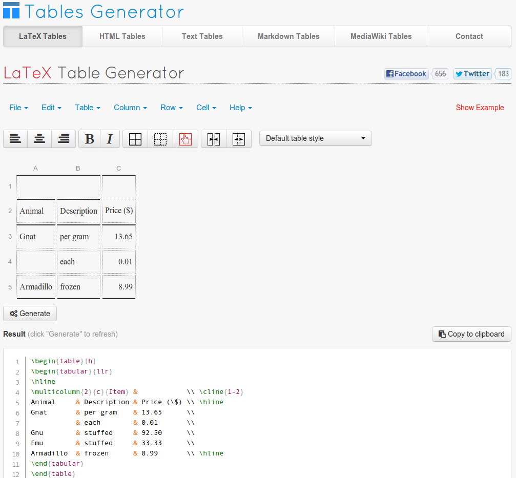 latex table generator online