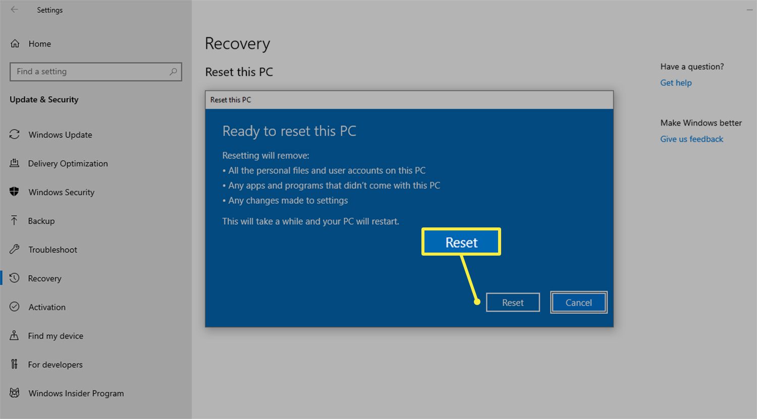 lenovo restore factory settings