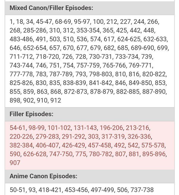 list of one piece filler