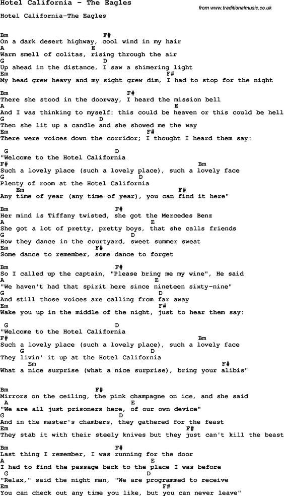 lyrics chords hotel california