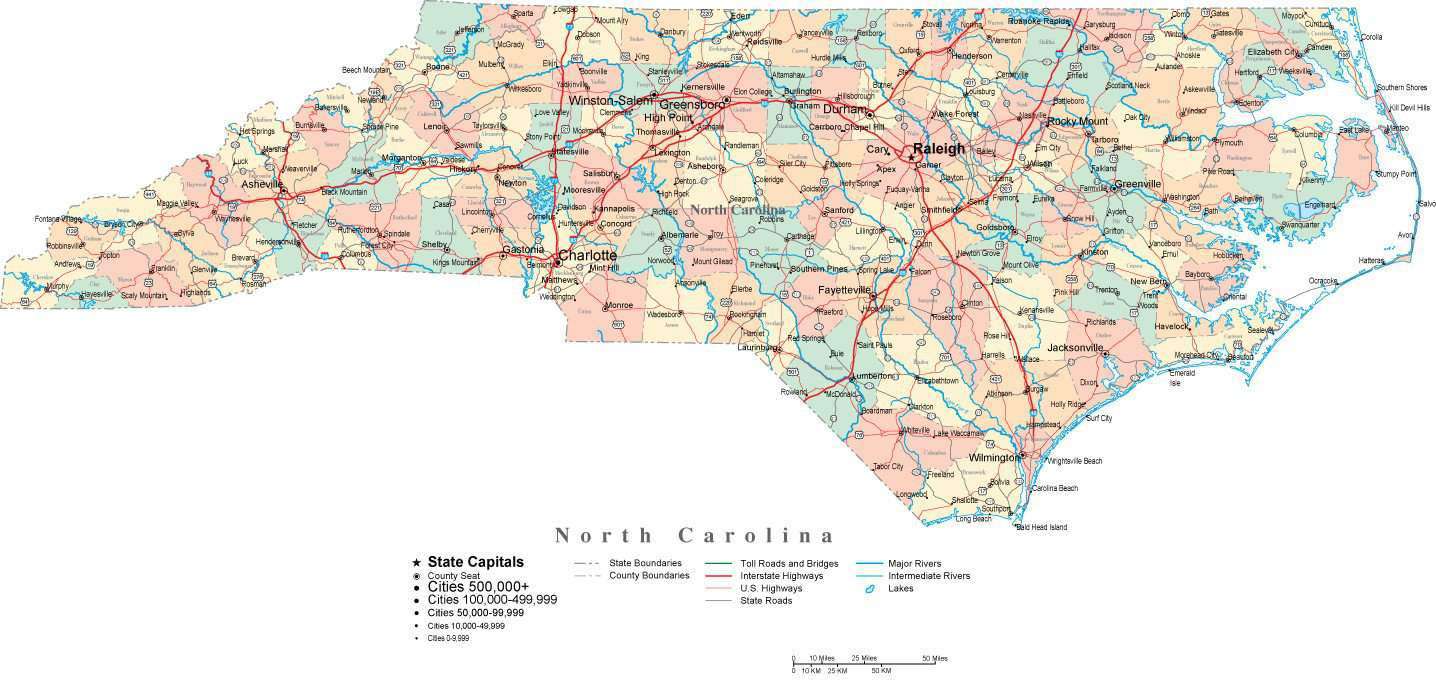 map of north carolina with major cities