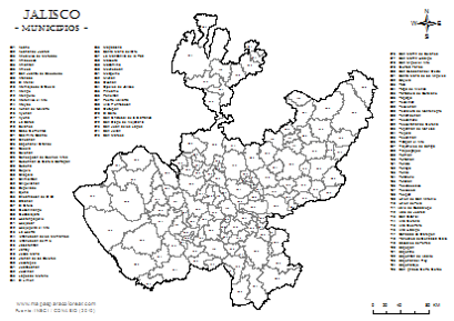 mapa de jalisco con nombres para imprimir