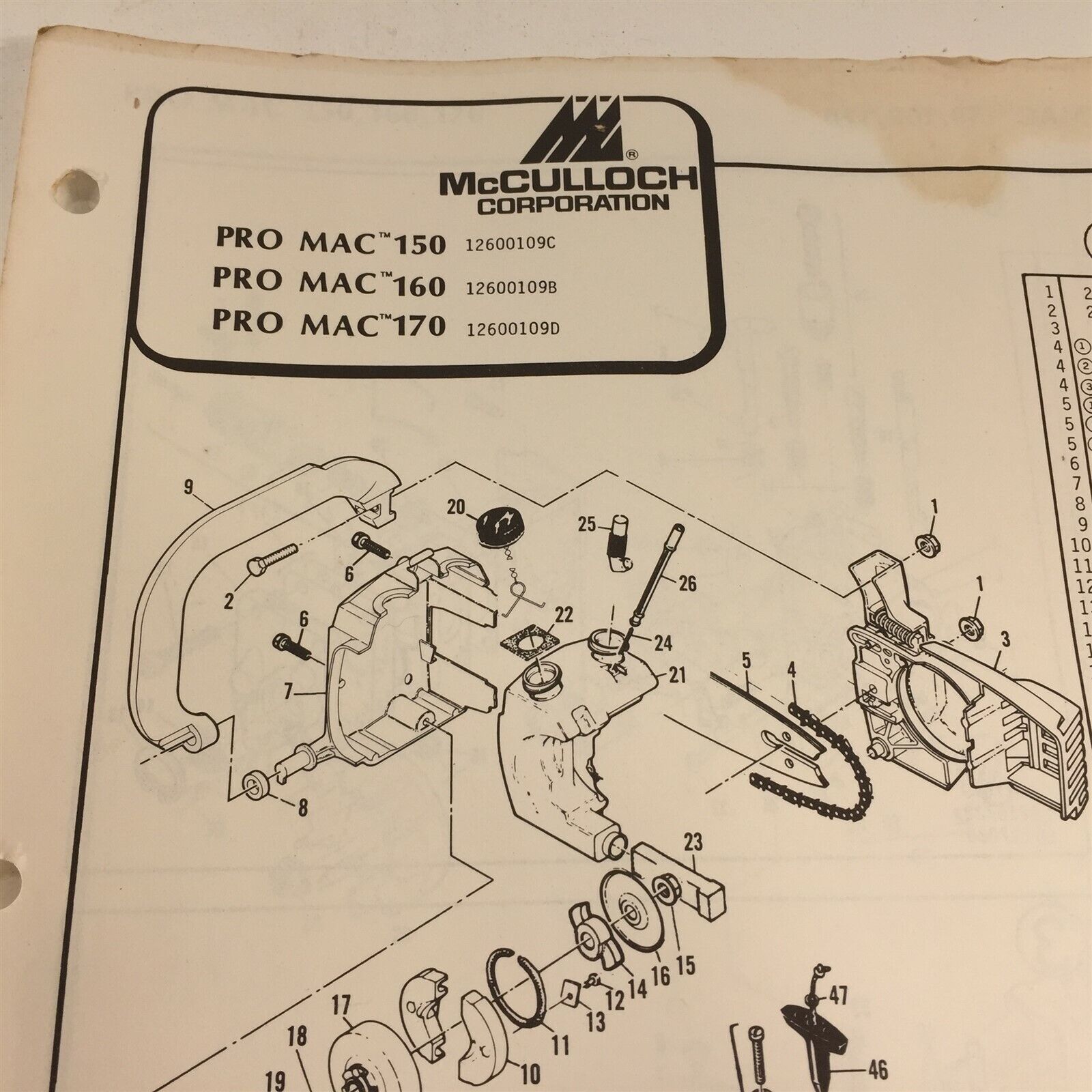 mcculloch chainsaw parts diagram