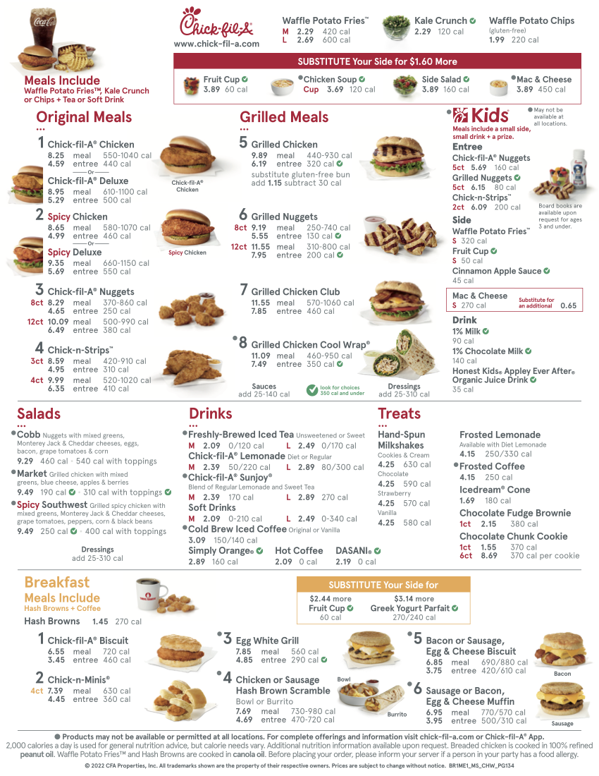 menu de chick fil a