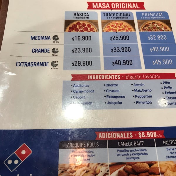 menu dominos pizza colombia