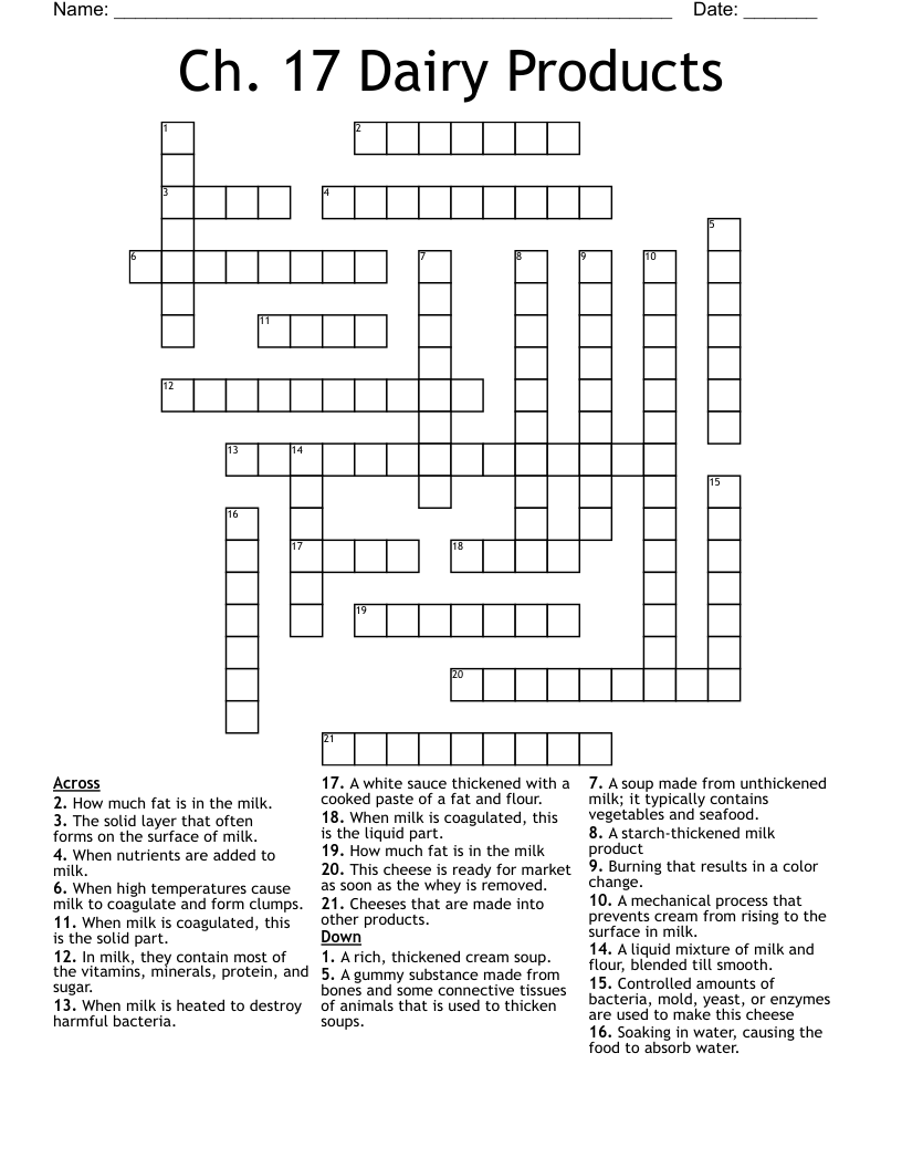 milk ingredient crossword