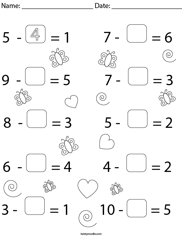 missing number subtraction worksheets