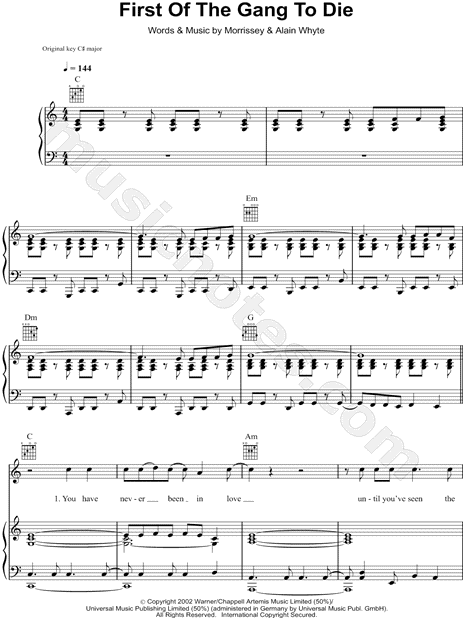 morrissey first of the gang to die chords