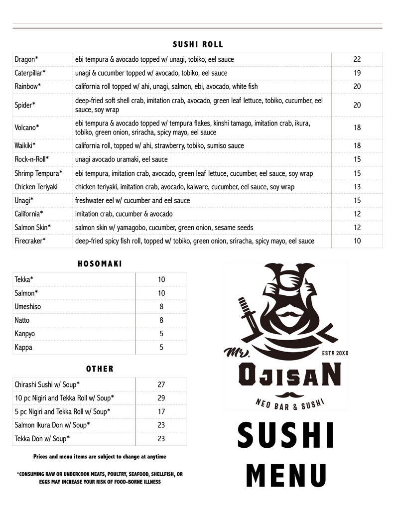 mr ojisan menu