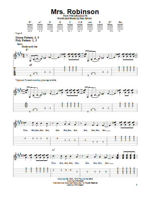 mrs robinson guitar tab