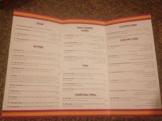 narai thai restaurant menu