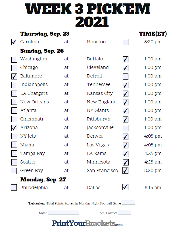 nfl week 3 picks straight up